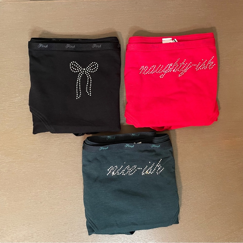 3 Victoria’s Secret PINK bling holiday panties